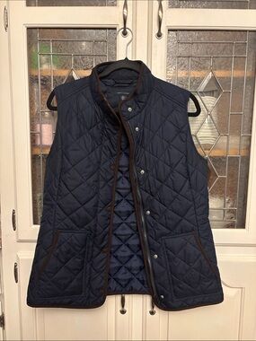 Tommy Hilfiger Quilted Navy Vest with Brown Trim